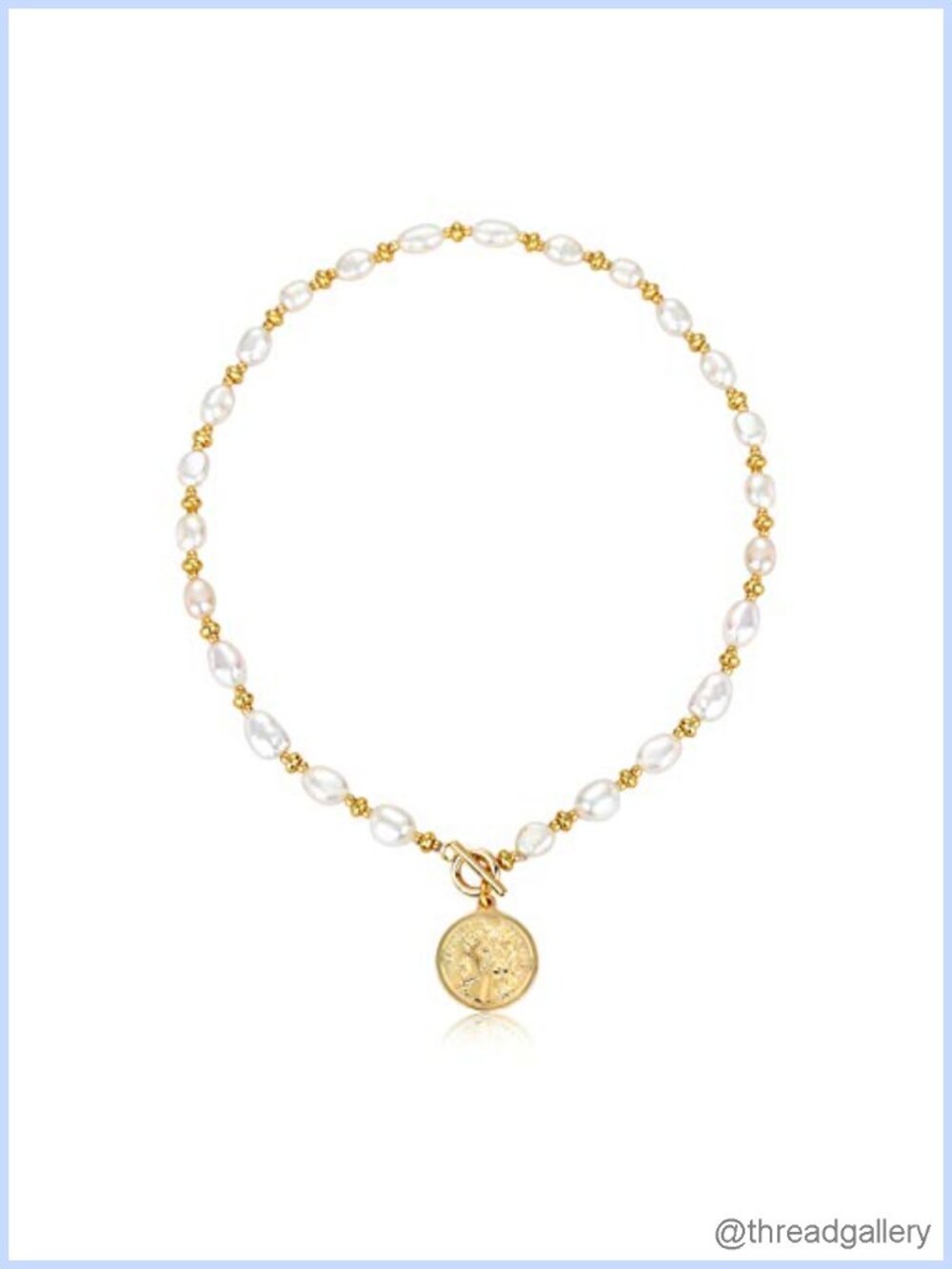 18k Gold Plated Coin Pearl Bead Ball Chain Choker Necklace 17''